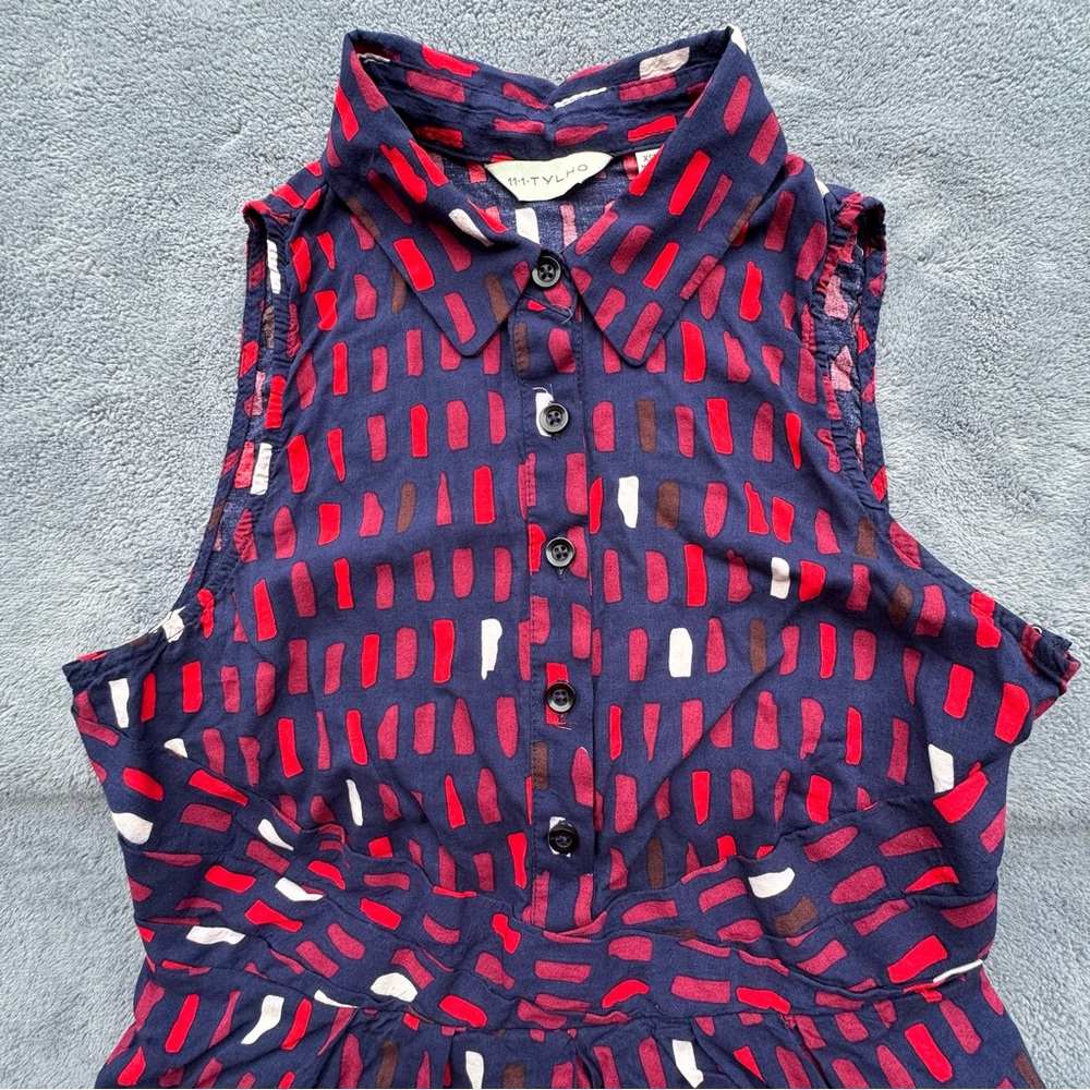 Anthropologie 11-1-TYLHO Dress XS Stylish Navy and Red Patterned Mini Dress